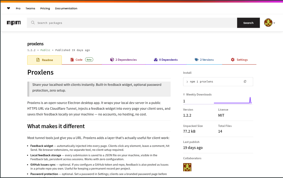 Proxlens — Localhost Sharing & Client Feedback Tool preview